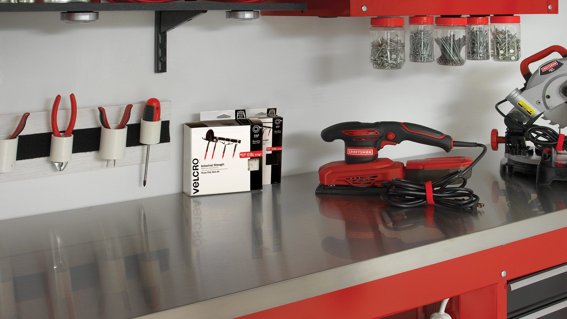 Workbench with VELCRO® Brand Industrial Strength hook and loop tape.