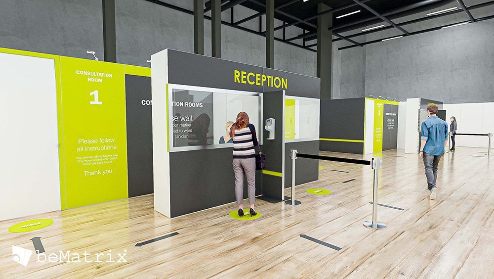 COVID Vaccination centers using beMatrix's solution reception area