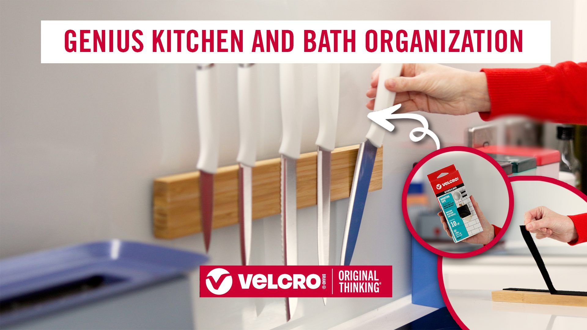 Video of kitchen and bathroom organization hacks from VELCRO® Brand