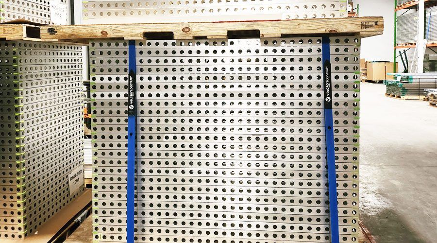 Aluminm frames secured by VELCRO® Brand LOGISTRAP® Pallet Straps