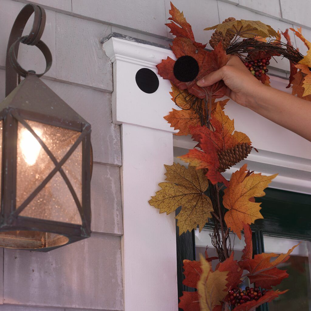 upclose version of the fall porch. leaf garland hung using VELCRO Brand Industrial Strength Circles
