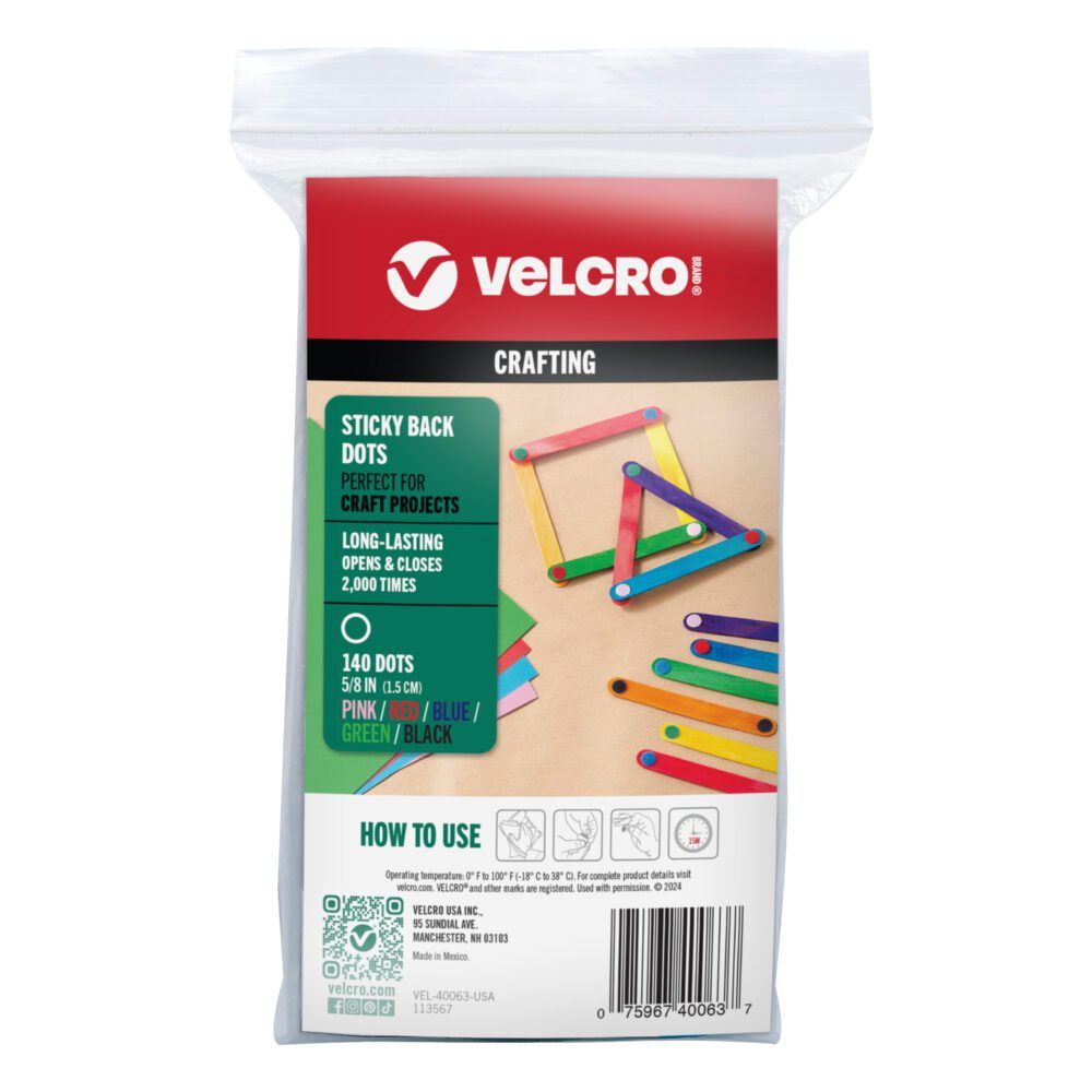 VELCRO® Brand Stick Back Dots, multi-color 140pk package image