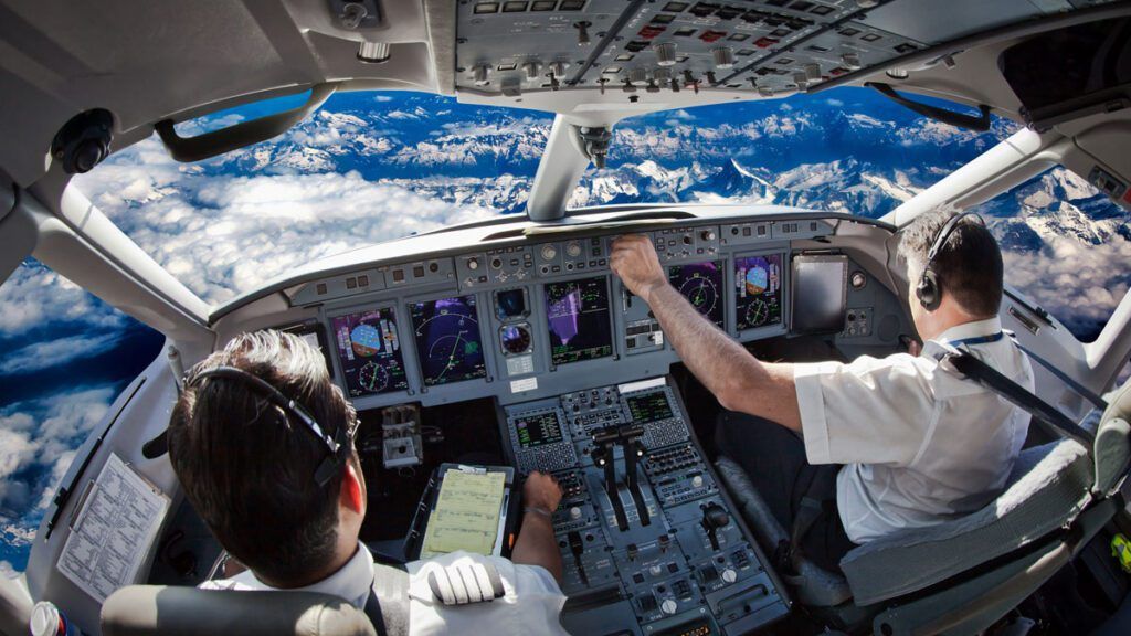 Modern aircraft cockpit with digital technology