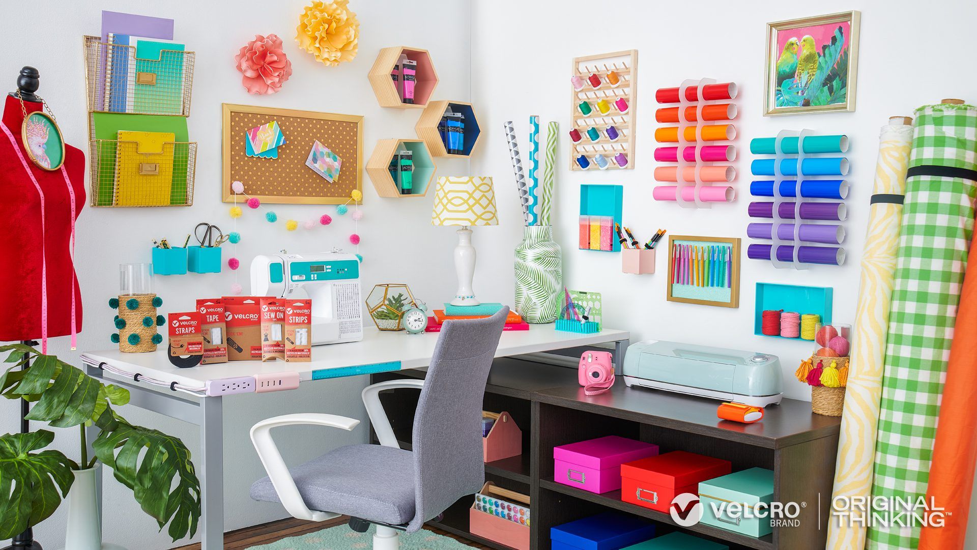 Craft room organized using VELCRO® Brand fasteners.