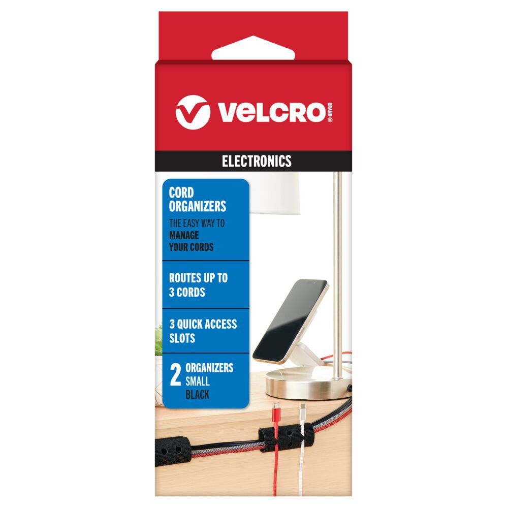 VELCRO® Brand Cord Organizers for decluttering desks and tidying cables.