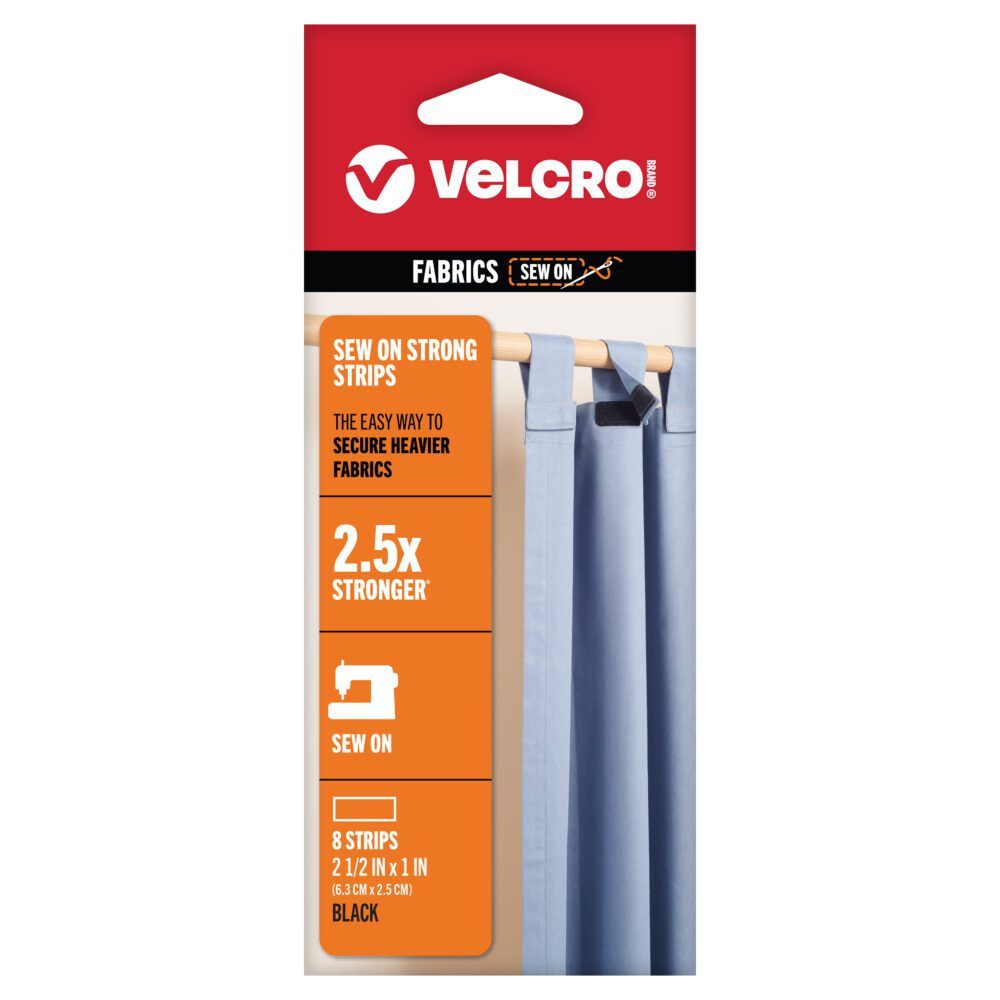 Black VELCRO® Brand Sew on Strong Tape & Strips for curtains and heavier fabrics.