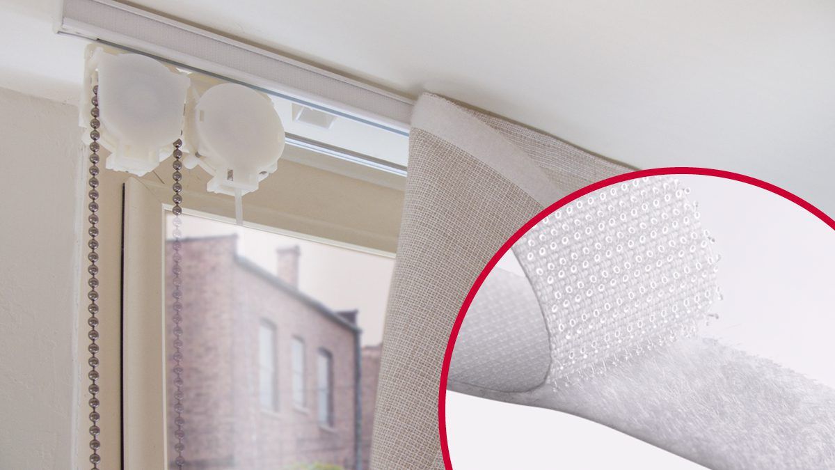 VELCRO® Brand hook and loop fasteners used to attach fabric blinds to roller systems, ideal for textile and haberdashery applications.