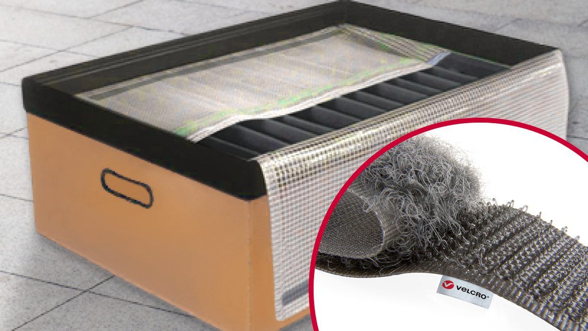A rigid packaging solution with a VELCRO brand fastener