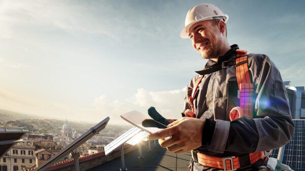 VELCRO® Brand Professional Series hook and loop fasteners used in rooftop solar panel installations for secure, industrial-grade performance.