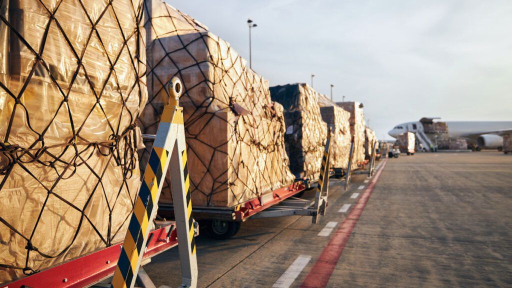 Raw materials waiting for delivery at an airport 
