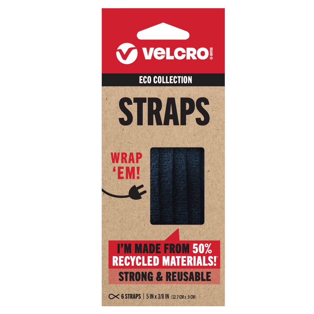 VELCRO® Brand ECO Collection Straps 5in x 3/8in black 6 ct