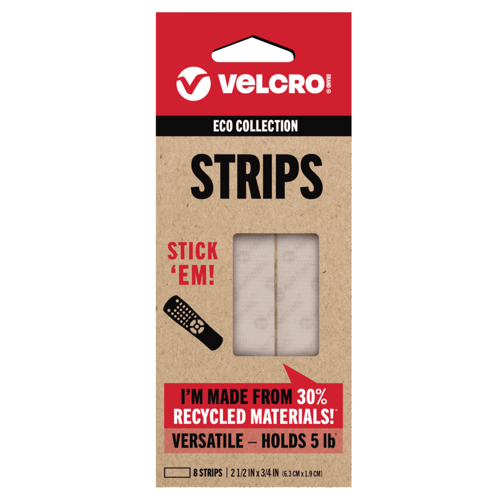 VELCRO® Brand ECO Collection Strips 2 1/2in x 3/4in white 8 ct