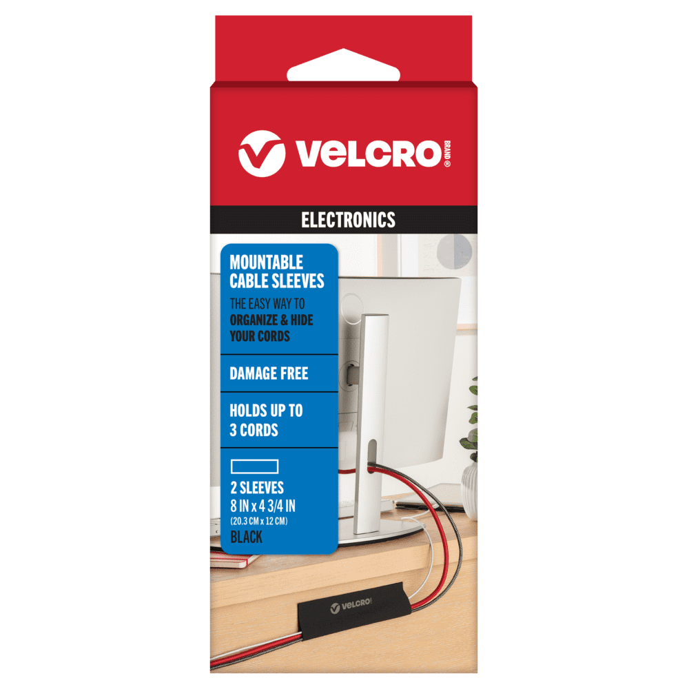 VELCRO® Brand Mountable Cable Sleeves in black packaging.