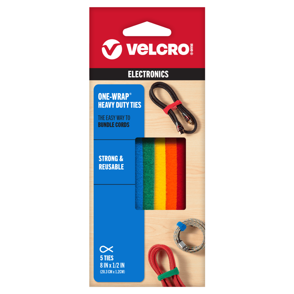 Heavy duty VELCRO® Brand straps for cables in bold colors still packaged