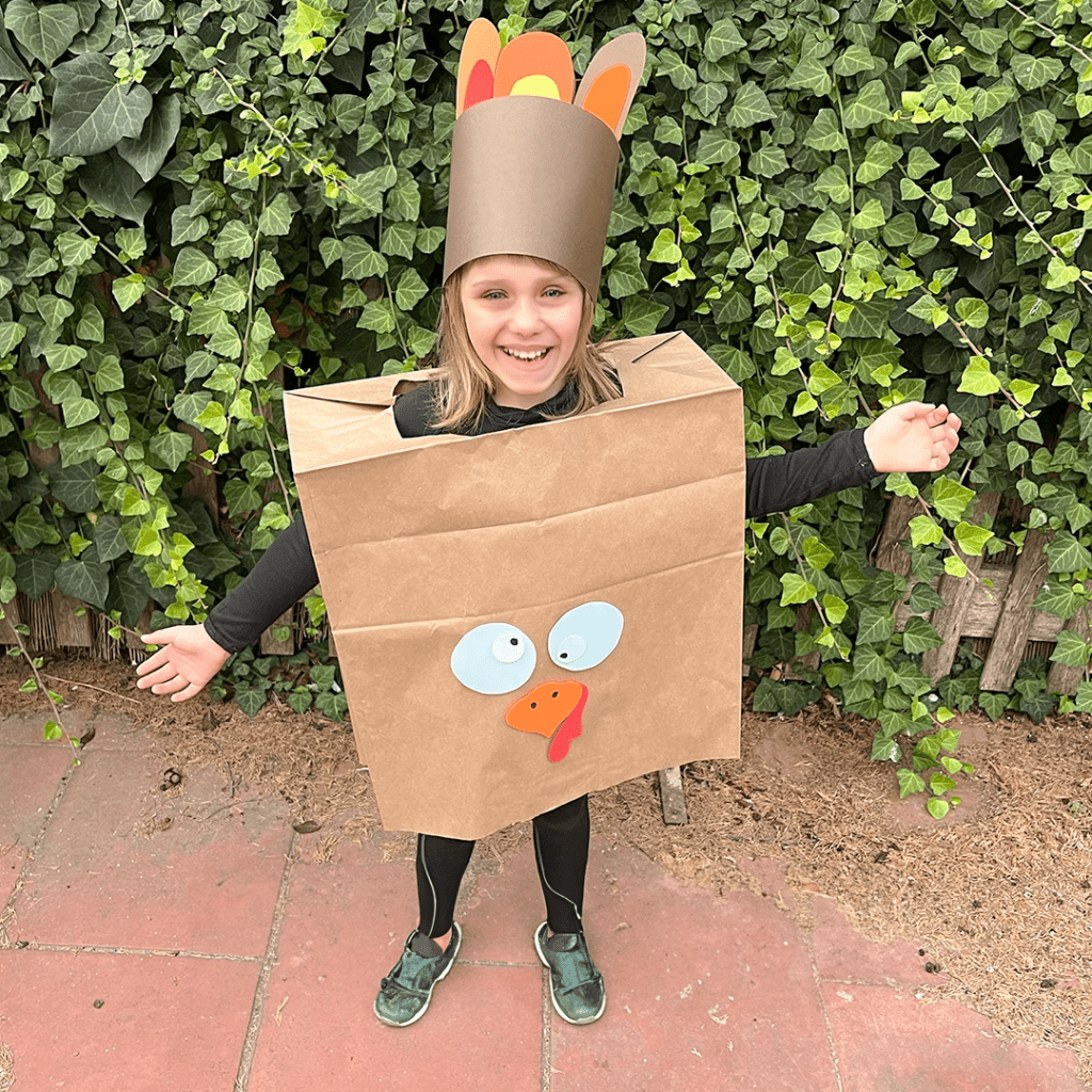paper bag turkey costume craft for thanksgiving